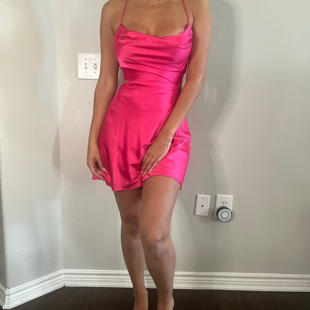 Sleek Pink Satin Mini Dress